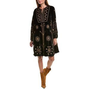 Johnny Was Black and Gold Embroidered Dress